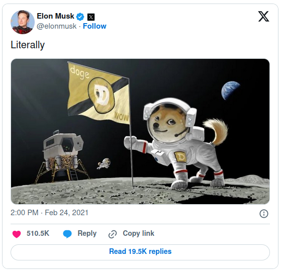 Elon Musk's tweet on dogecoin